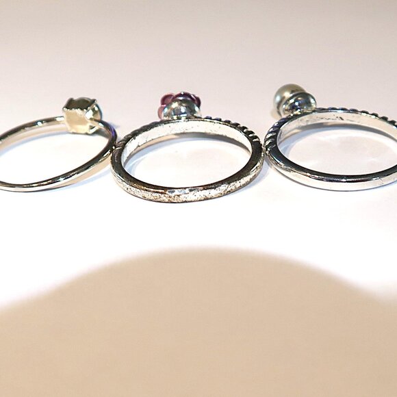 Women's Set of Three Rings Varies Size Silver Tone Summer Fashion - Picture 3 of 4